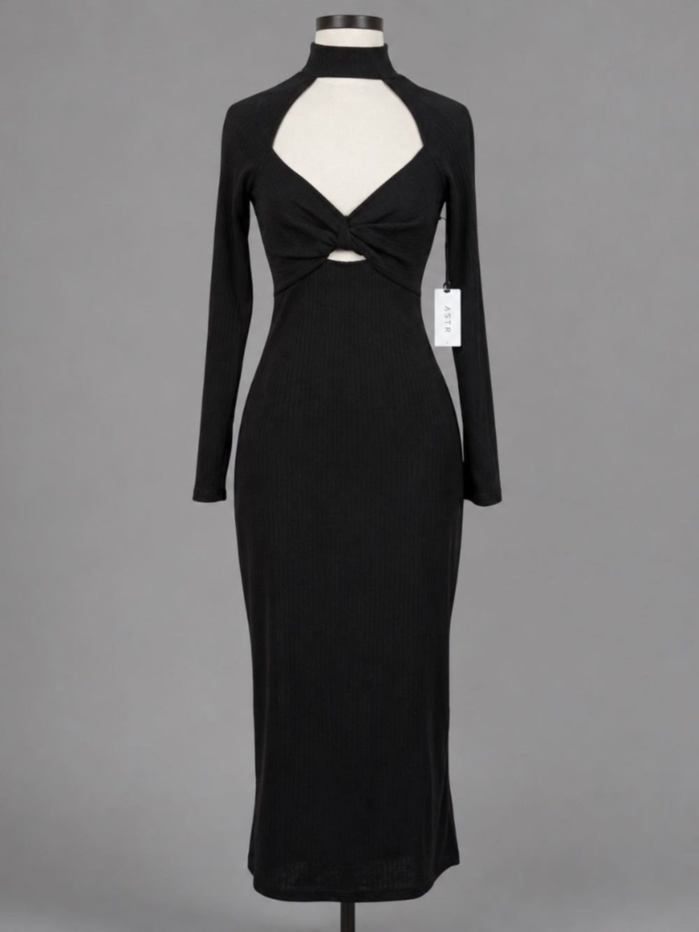 ASTR The Label Black Cutout Ribbed Midi Dress Size S NWT